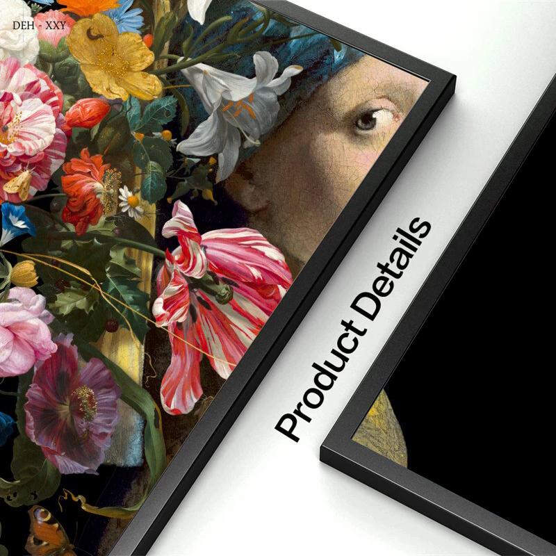 Vintage Famous Painting Girl with Pearls Flowers Canvas Poster Mona Lisa with Flowers Picture Cuadros Wall Art Home Decor