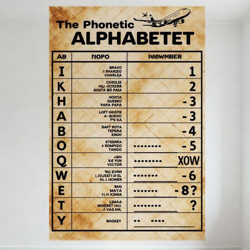 Vintage 'The Phonetic ALPHABETET' Metal Tin Sign Airplane Illustration Educational Reference Poster for Home Office Bar Decor