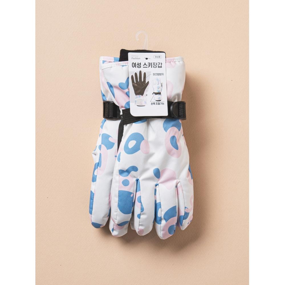 Daiso Pattern Point Ski Gloves White Blue