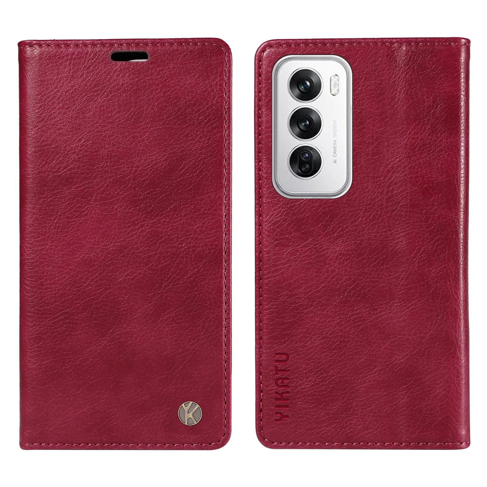 

For Oppo Reno12 5G (Global) Wallet Case Litchi Texture Leather Phone Cover Wine Red
