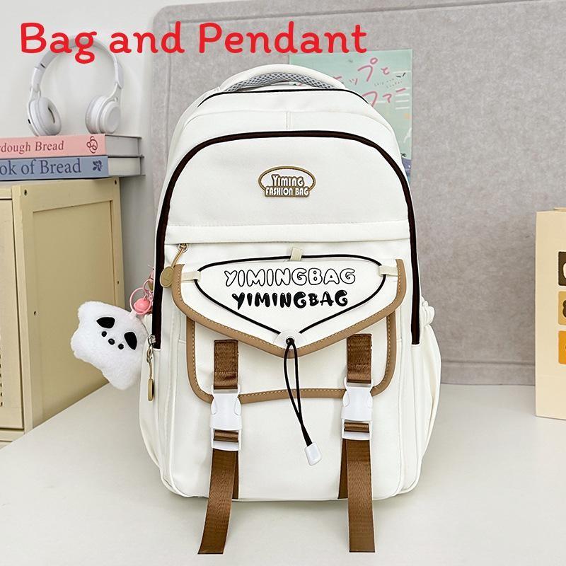 Cute Color Blocked Letter Printed Student Leisure Backpack With Pendant Plush
