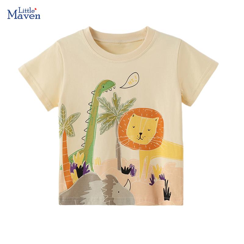 Little Maven 2026 New Summer Children's Clothes Baby Boys Kids Clothes Children's Clothing Cartoon Lions Dino T-shirts