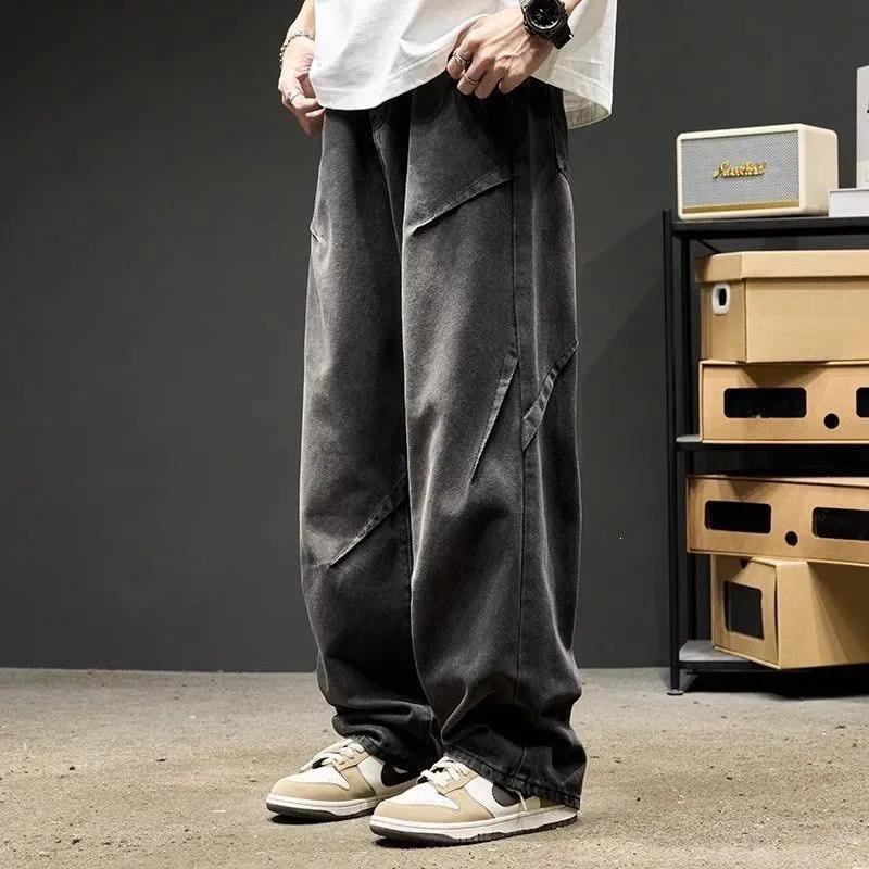 Retro-Jeans mit weitem Bein Herren Gerade Locker Bodenlang Hosen Herbst und Winter Neu Amerikanische High Street Hosen Jungen
