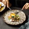 Japanese Stone Pattern Tableware Retro Plate Personalized Creative Plate Pasta Plate Steak Plate Old-Fashioned Coarse Pottery Tableware