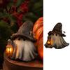Cute Ghost Night Light Halloween Wizard Hat Resin Figurine with LED Lighted Lantern, Vintage Indoor Party Supplies Witch Statue for Fall