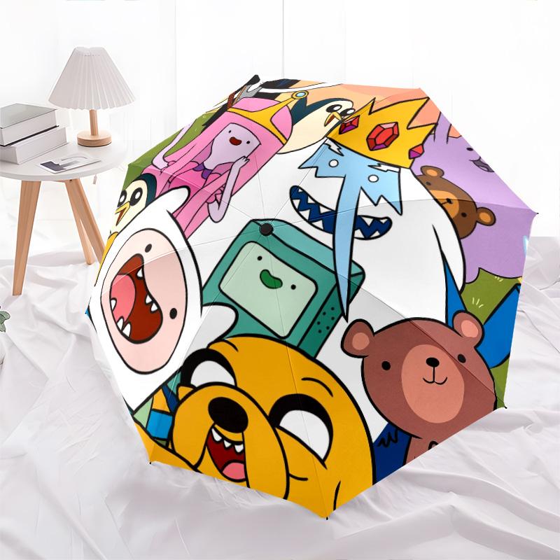 Adventure Time Pattern, Automatic Folding Umbrella, Portable and Foldable Design, 8 Ribs, a Christmas or Birthday Gift.