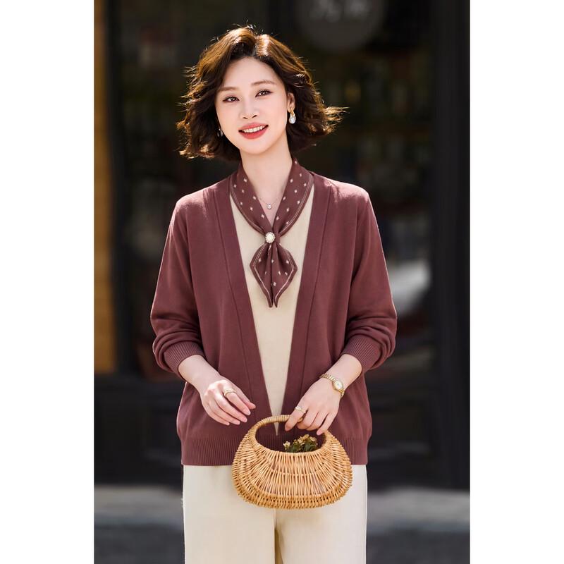 Women's Elegant Mock Layer Knit Sweater with Scarf Collar
