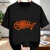 Fish Skeleton Pattern Pure Cotton High Quality Men's T-Shirt Casual Style Daily Wear Short Sleeve Round Neck Top
