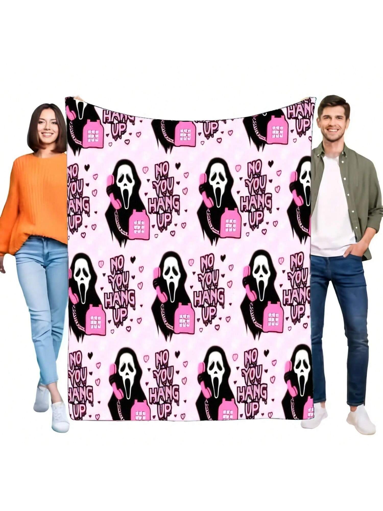 

Pink Ghostface Scream Blanket NO YOU HANG UP Y2K Horror Movie Soft Cozy Fleece Throw For Bed Sofa Halloween Gift 75X95CM сірий колір