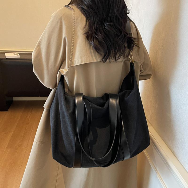 Yogodlns Oversized Canvas Fabric Shoulder Cross Body Bags For Women Solid Color Large Capacity Shopping Travelling Duffel Handbags