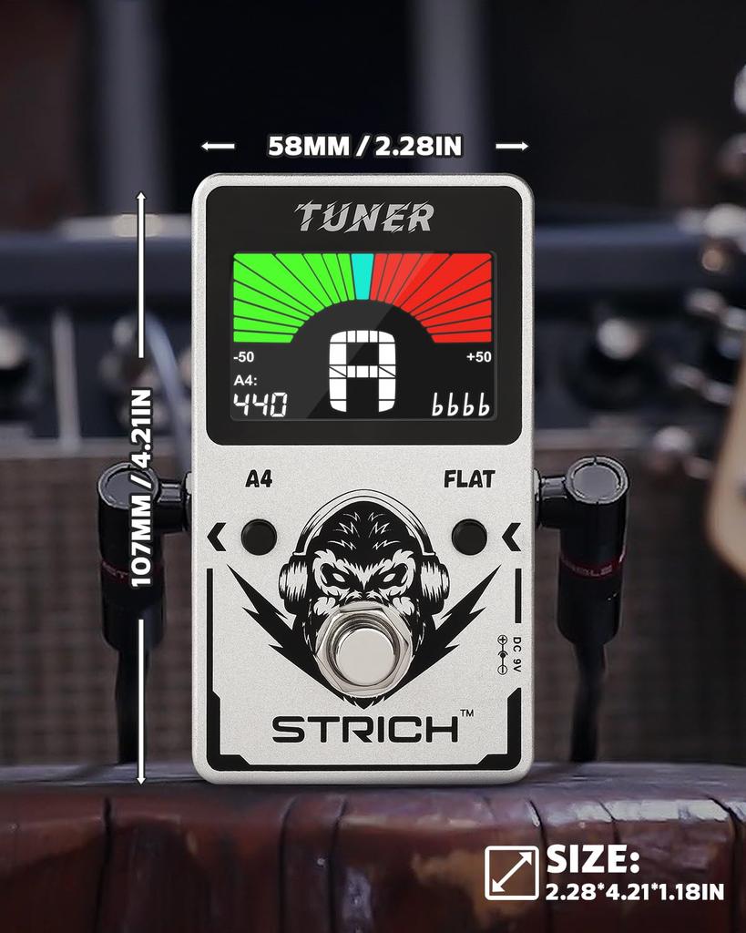 STRICH Tuner Guitar Pedal with Precision Chromatic Drop Tuning, 430-450Hz, A4 True Bypass, Color Display, for Electric Guitar and Bass
