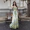 French Beautiful Vacation Style Waist Dress Women's Island Beach Skirt Ruffle Edge Print Hip Wrap Dress