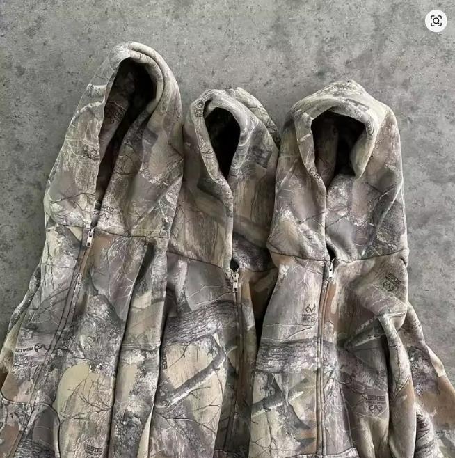 Y2K Retro Zip Up Hoodie Men Camouflage Pattern Zipper Sweatshirt High Street Hip Hop Streetwear Oversized Unisex Camo Hoodie