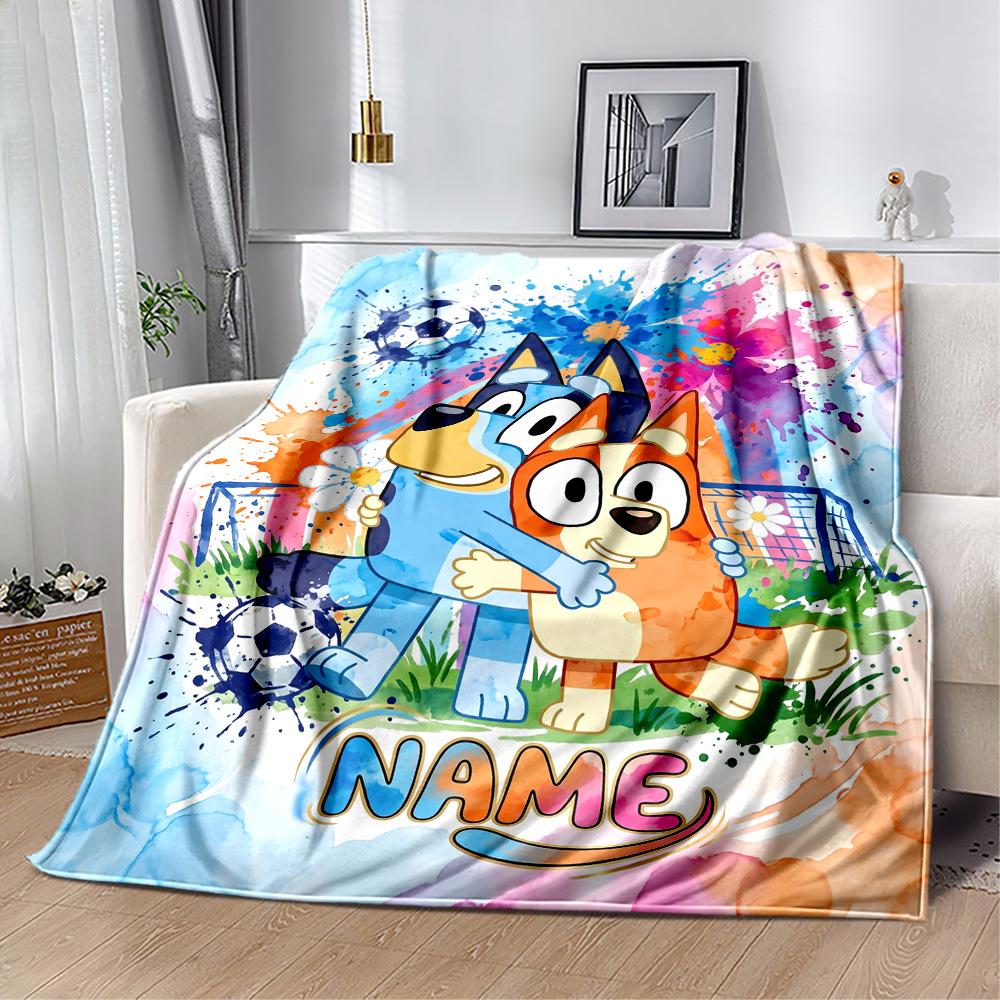 Bluey's Festive Football Fun Customize Your Name Blanket Throw Customizable Blanket Ultra-Soft Suitable for Picnics Chair Bedding Seaside