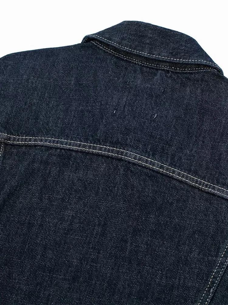 Women Fashion With Pockets Denim Blue Single Breasted Jackets Vintage Lapel Neck Long Sleeves Female Chic Lady Outfits