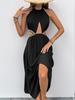 2026 Summer Halter Neck Sleeveless Dress with Hollow-Out Waist and Long Skirt for Women