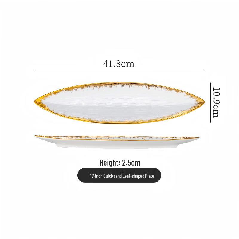 Dairuien Gold-Plated Ceramic Leaf-Shaped Plate