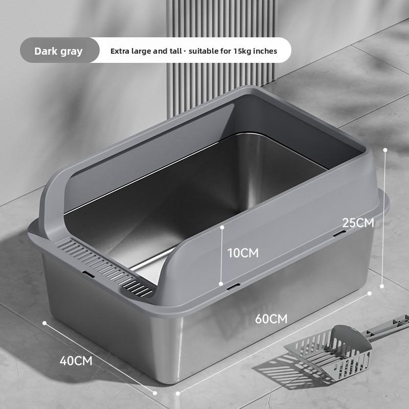 Stainless Steel Cat Litter Box Semi-closed Splash-proof Cat Sandbox Easy Cleaning Cats Toilet High Load-bearing Pet Toilets
