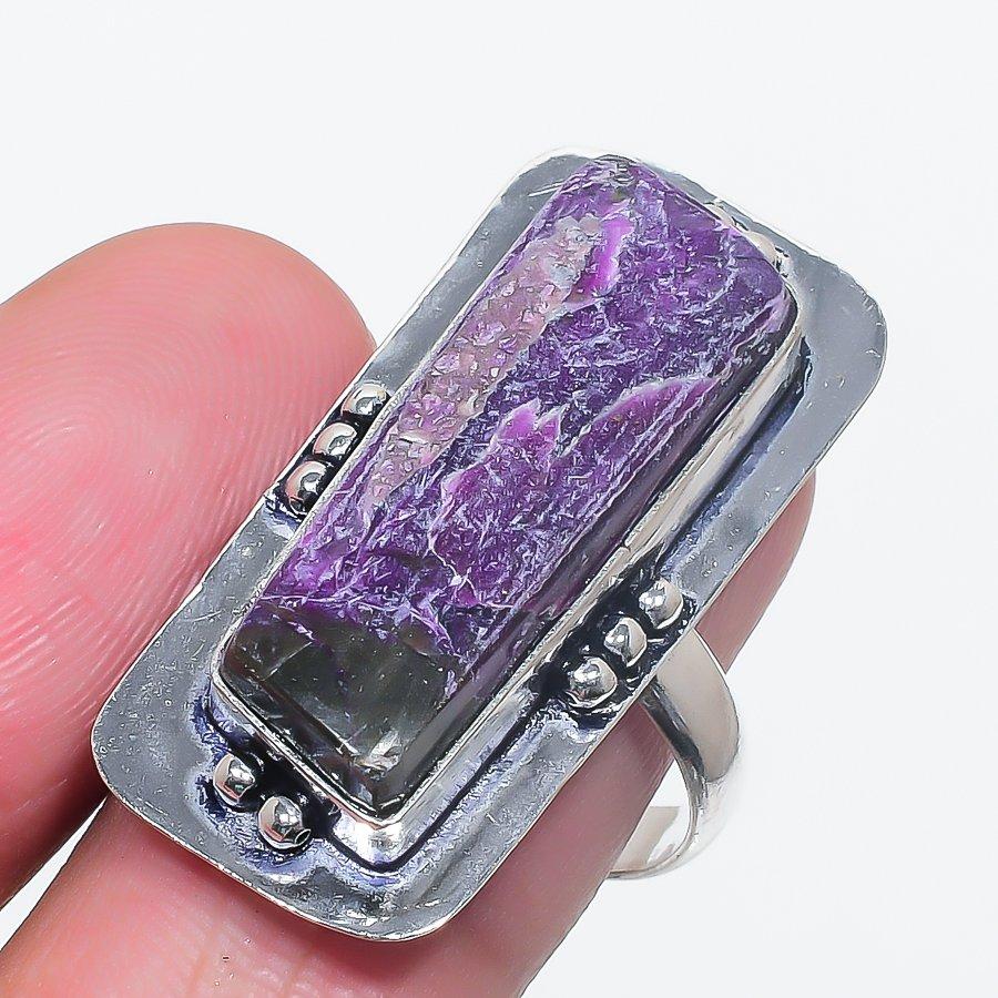 

Natural Purpurite Gemstone Handmade 925 Sterling Silver Jewelry Ring Size 9 y1q66