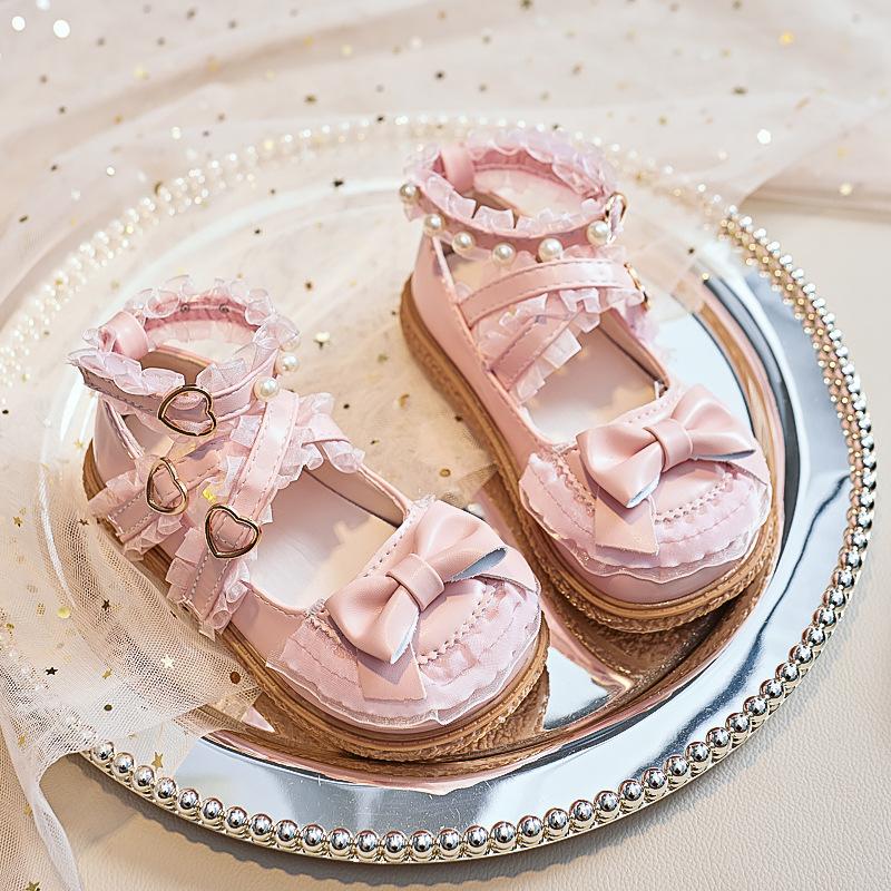 Spring Autumn Girls Lace Bow Princess Shoes Cute Ballet Flats size 23 розовый