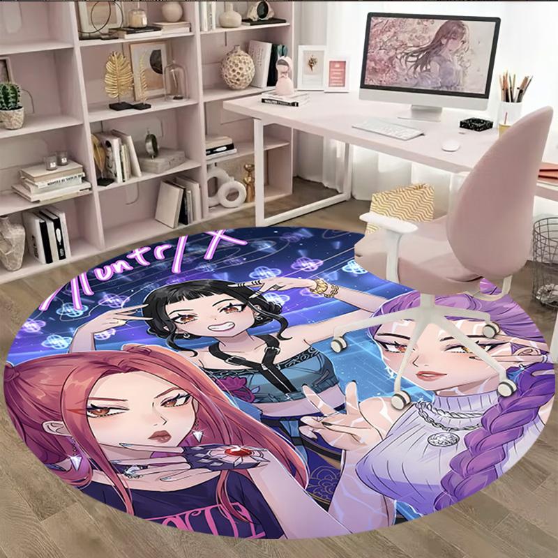 1pc KPop Demon Hunters15 Print Round Carpet Chair Round Carpet Suitable for Bedroom Living Room Home Decorative Carpet