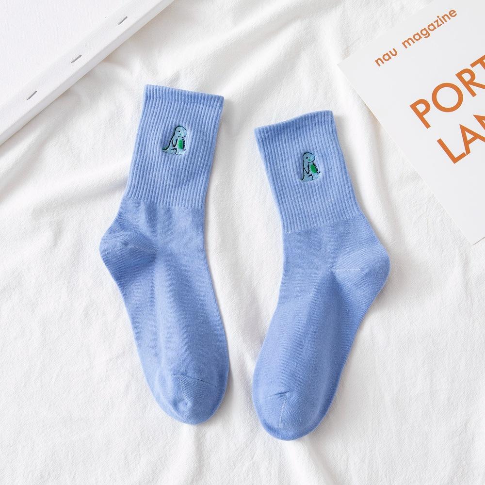 

Вышивка Носки с динозаврами Модные женские носки Корея Стиль Харадзюку Каваии Смешные мультяшные Весенне-осенние женские носки Милая девушка EU35-41 US 5-10