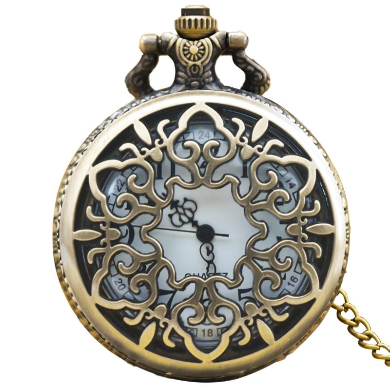 

Retro Bronze Steampunk Openwork Flower Flip Quartz Boys And Girls Necklace Commemorative Pocket Watch