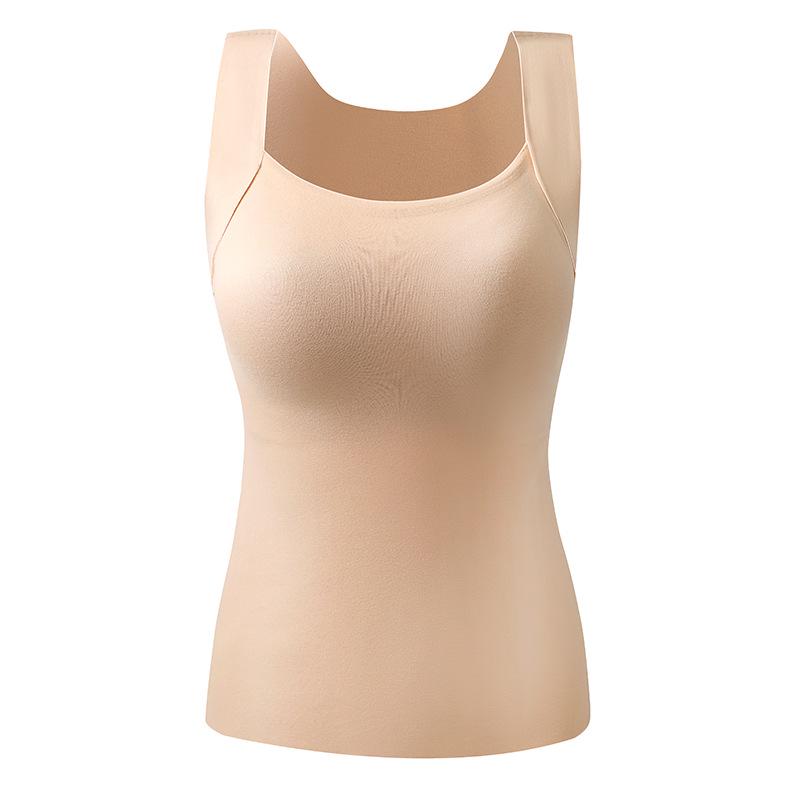 Women's Seamless Square Neck Thermal Vest with Chest Pads - Plus Velvet Warm Base Layer for Autumn and Winter