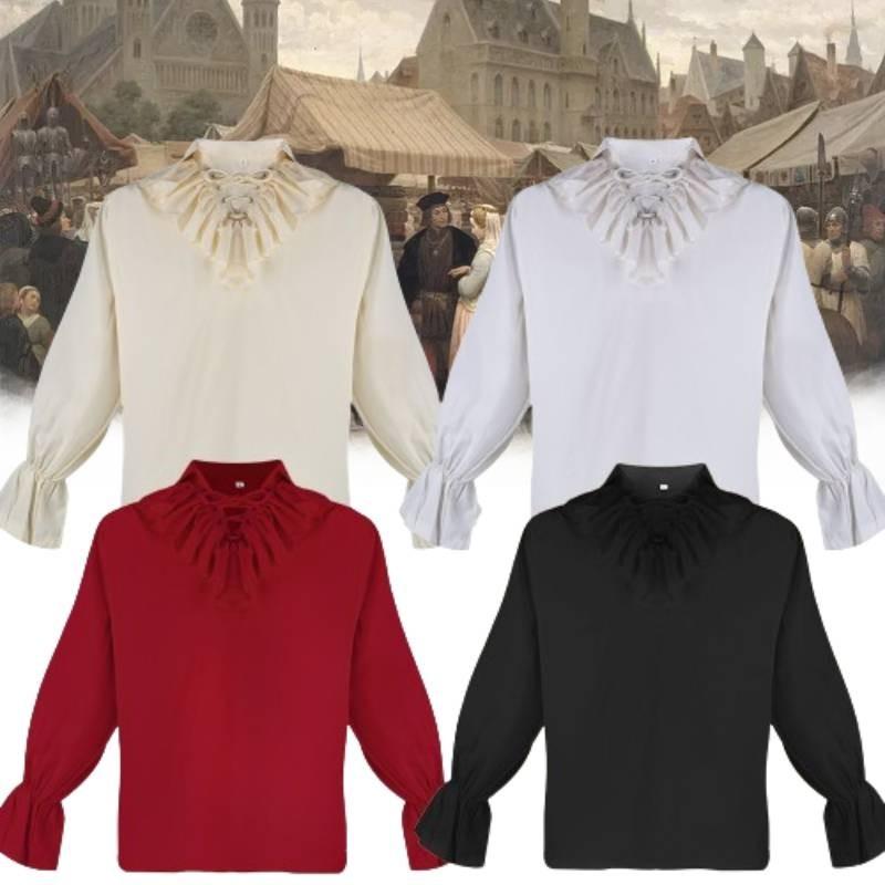 Medieval Bestselling Ruffled Puff Sleeve Shirt Vintage Men's Solid Color Cosplay Costume