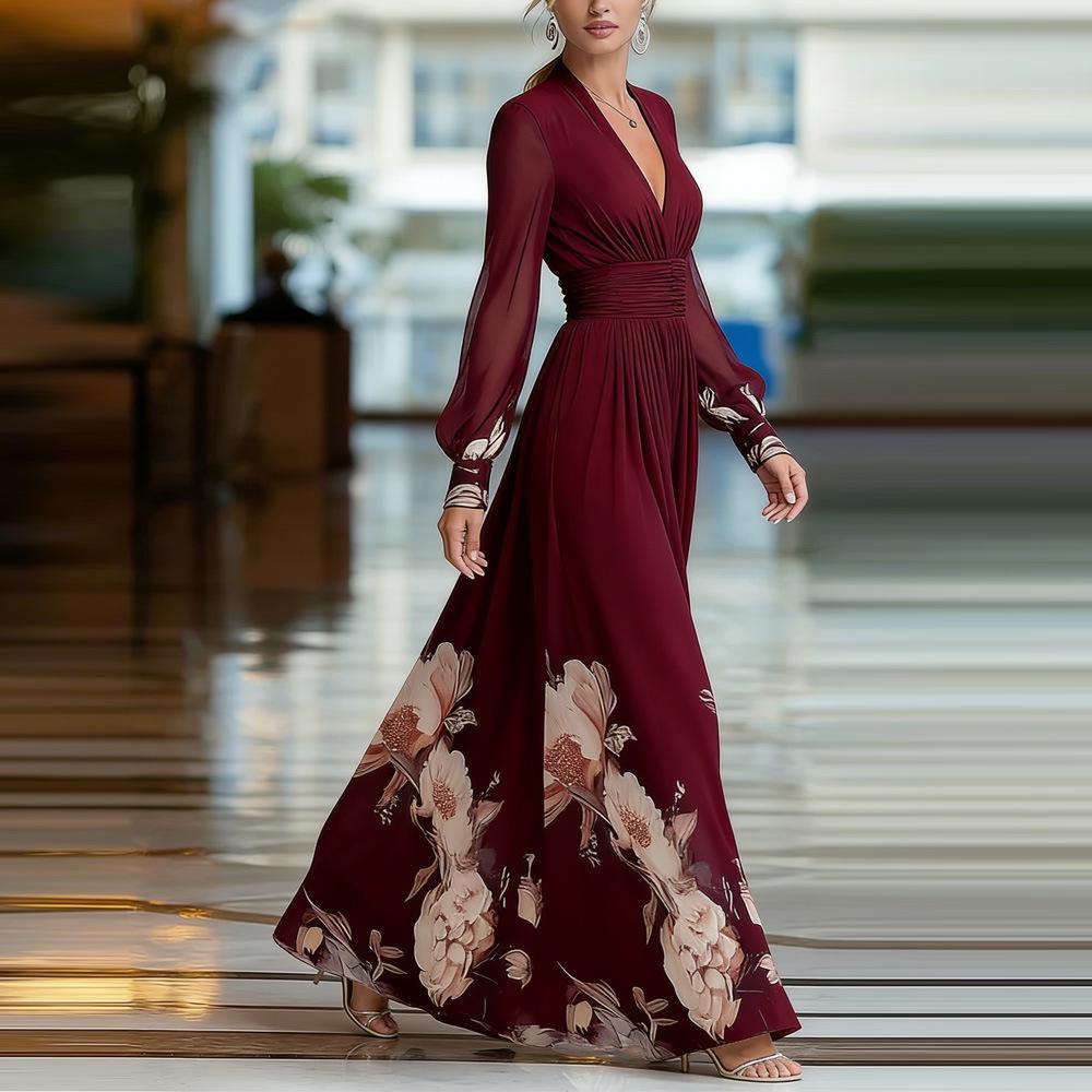 Spring 2026 Long Mesh Patchwork French Slimming Dress - Versatile Printed Skirt for Women Medium