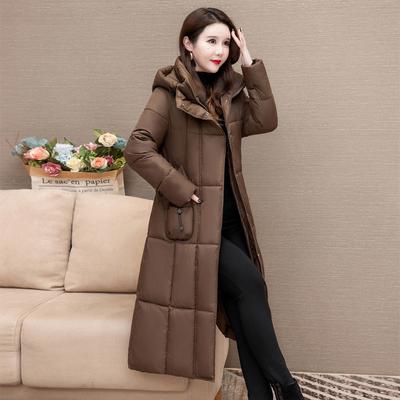 Stylish Medium-length Black Down Cotton Coat for Women, Loose Fit and Korean-style with Hood for Thick Winter Fashion