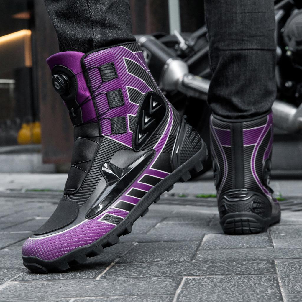 Unisex Dark Tone Protective Protective Motorcycle Shoes High Top Riding Boots Reinforced Sole Biker Outdoor Travel Footwear