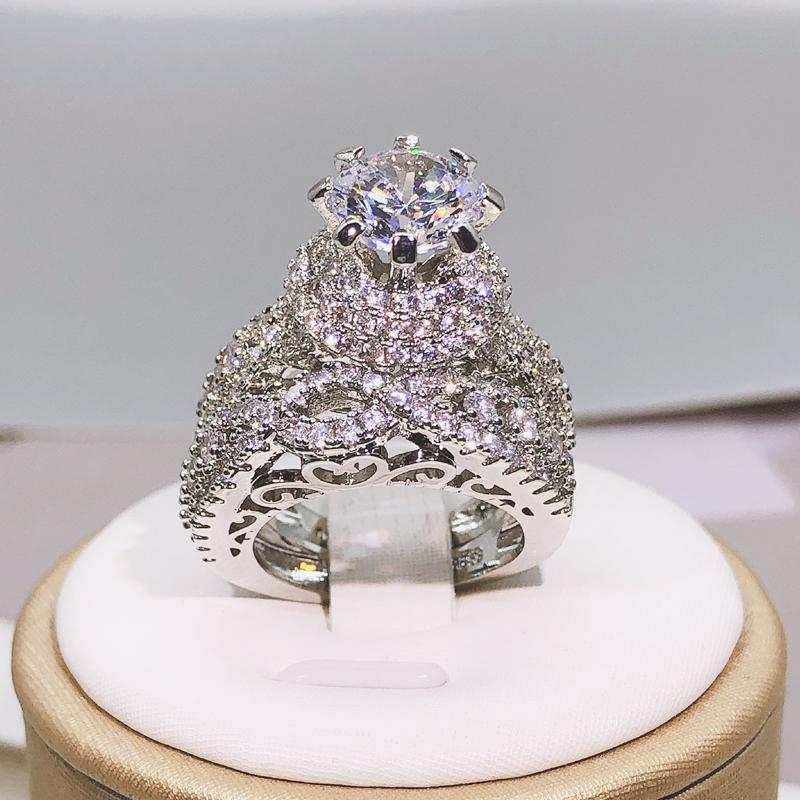 

медь Модное кольцо Milangirl с белым кристаллом, круглое, набор из 2 шт. для женщин, девушек, свадебной помолвки, вечеринки, модная бижутерия 8