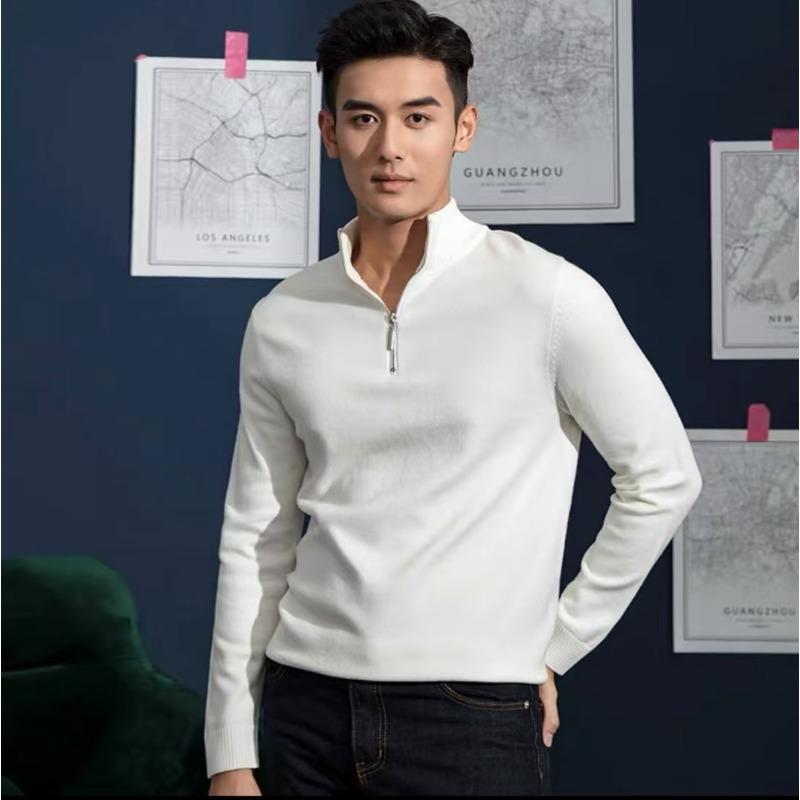 New Spring Autumn Sweater Men's Long Sleeve Casual Stand Collar Half Zipper Slim Fit Pullover Fashion