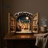Decorazione per la Casa di Natale da Interno Luce per Finestra Babbo Natale, Decorazione da Parete Luminosa 3D, LED Caldo Renna Atmosfera Accogliente Stanza Innevata Scena del Villaggio, USB