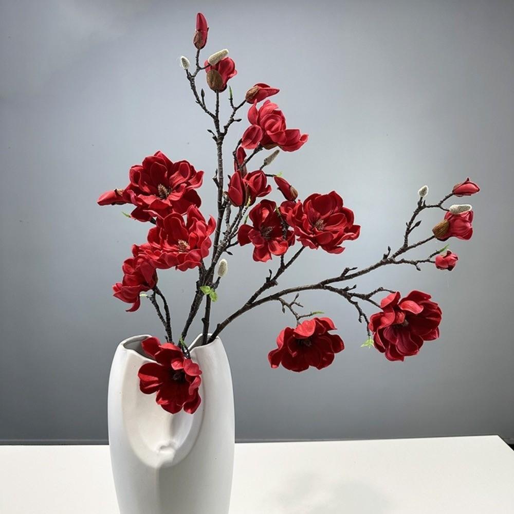 Handmade Simulation Big Magnolia Real Touch Fake Flower Artificial Magnolia Branch  Teacher's Day