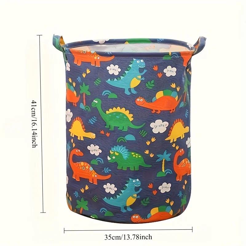 Dinosaur Pattern Storage Basket Colorful Nylon Fabric Durable Large Capacity Organizer Clothes Toys Home Dorms Storage Supplies