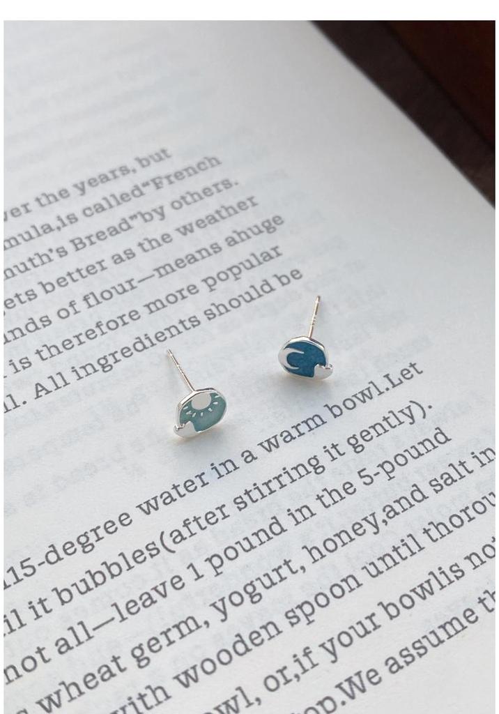 S999 Sterling Silver Asymmetrical Sun Moon Star Stud Earrings with Enamel Design for Women