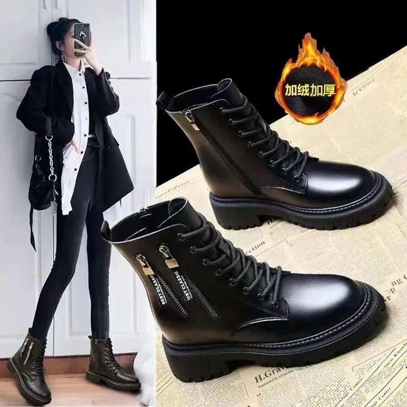 Inner Heightening Martin Boots Women's Shoes New Versatile Thermal Short Boots Autumn and Winter Velvet Snow Boots