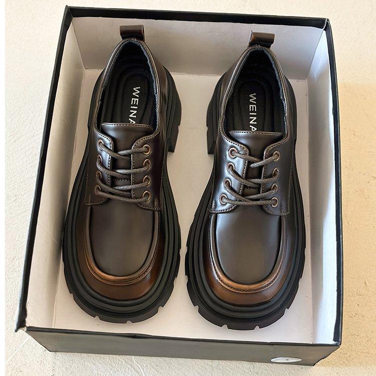 

Ретро лоферы в британском стиле женские 2025 весна и осень новые популярные на толстой подошве с увеличением роста jk маленькие кожаные туфли Мэри Джейн одинарные туфли 40