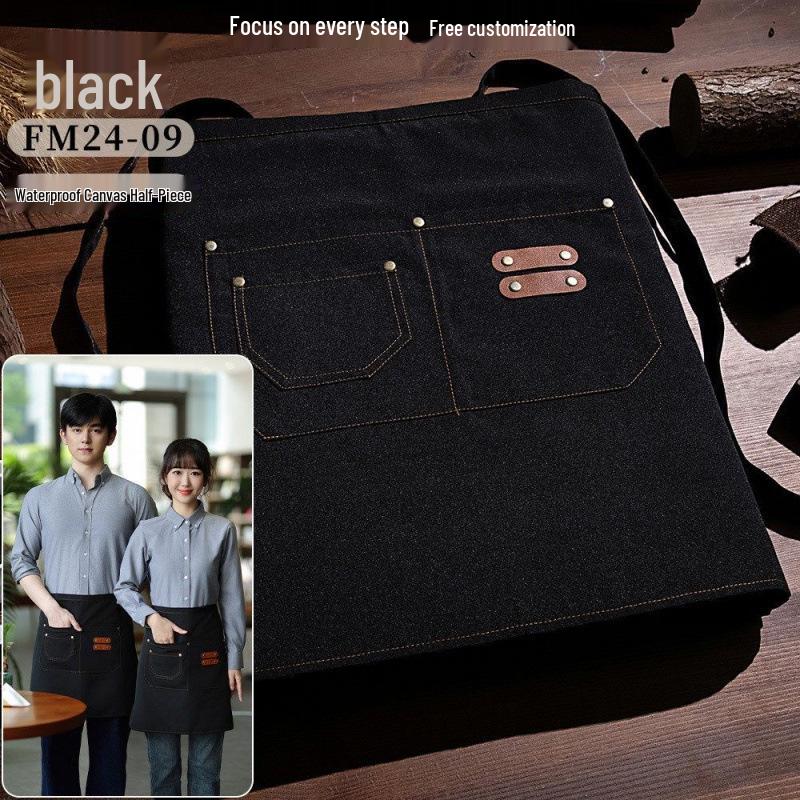 Waterproof Canvas Short Apron for Men and Women - Catering Workwear with Printed Logo