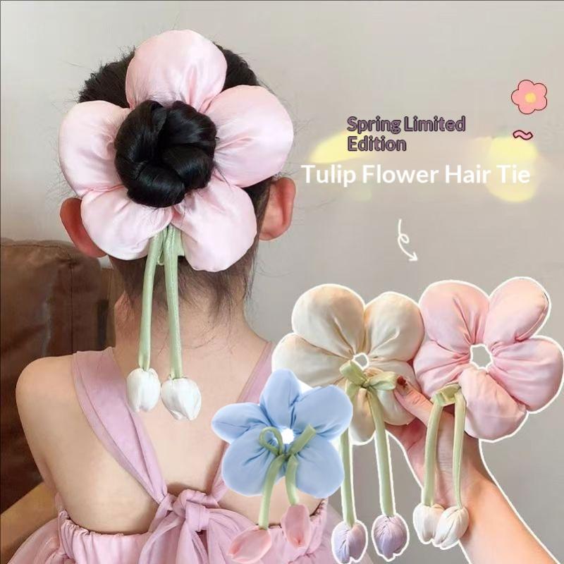 Cute Candy Color Flower Hair Tie Scrunchie Soft Fabric Elastic Ponytail Holder Lovely Hair Accessories For Girls Women Gift