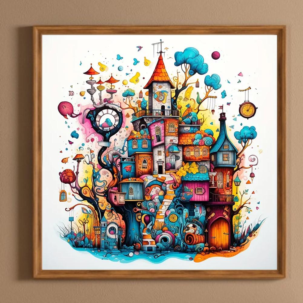 5D DIY Full Round Drill Diamond Painting Colorful House Abstract Series Decor