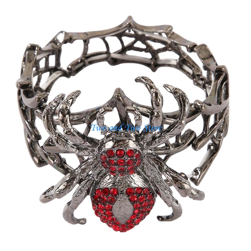 HX6F Mysterious Arachnid Theme Gothic Bracelet Rhinestones Decorated Accessory GiFT