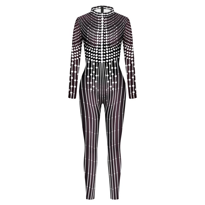 Lace Sequins Pattern 3D Printed Slim Bodysuit Skinny Carnival Cosplay Costumes Fancy Outfit Catsuit Mujer