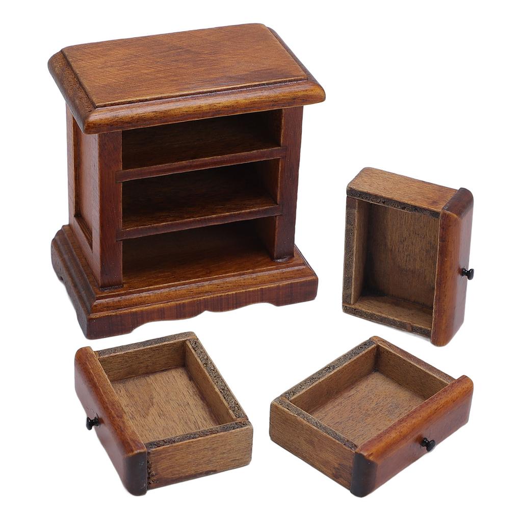 1:12 Scale   Night Stand Birch Wood 3 Drawers    Ature   Bedside Table for Home Decor