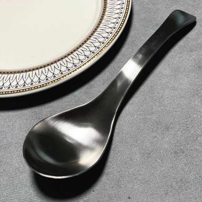 Thickened Sandblasted 304 Stainless Steel Spoon for Home Use, Short Handle Small Soup Ladle, Korean-Style Rice Spoon, Ramen Soup Spoon, Porridge Spoon