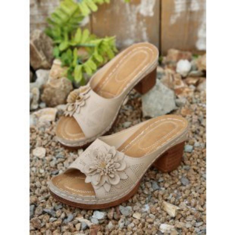 Women's Peep Toe Floral High Heel Sandals, Summer Beach Slip-On Shoes, Plus Size Fashion Footwear