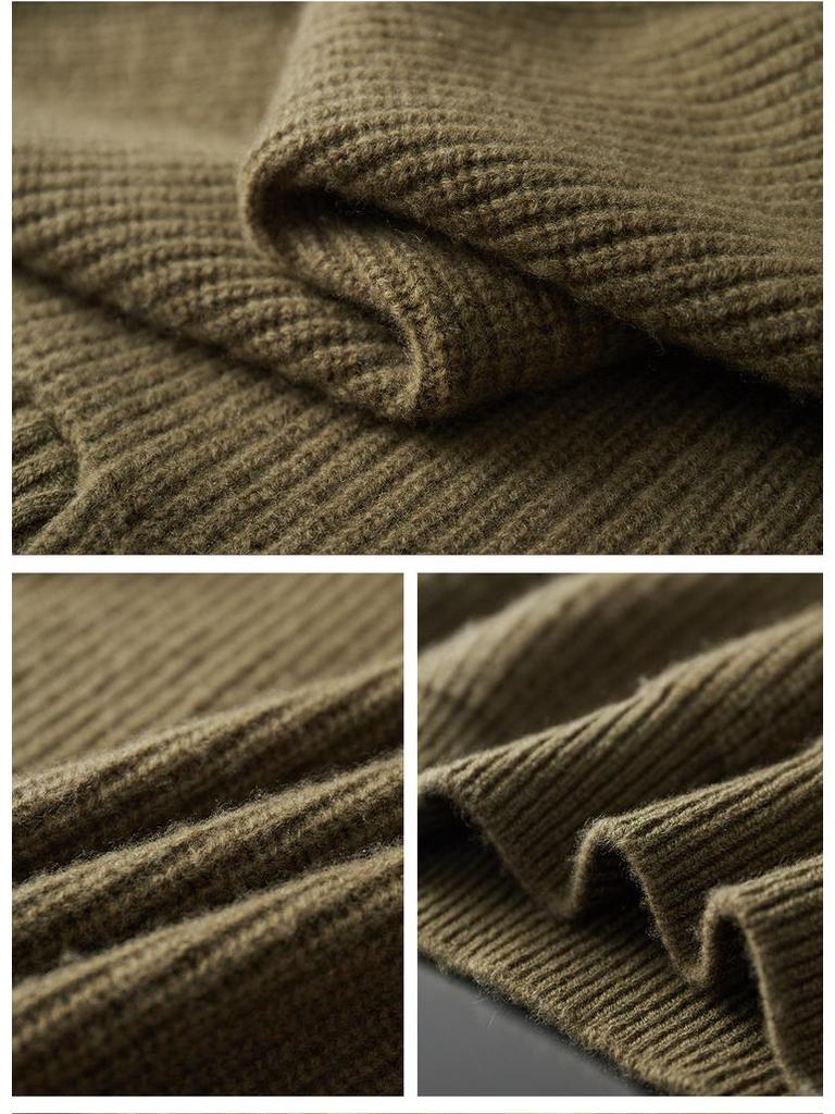 Men's Fashion Versatile Half-Zip 100% Wool Color Block Sweater