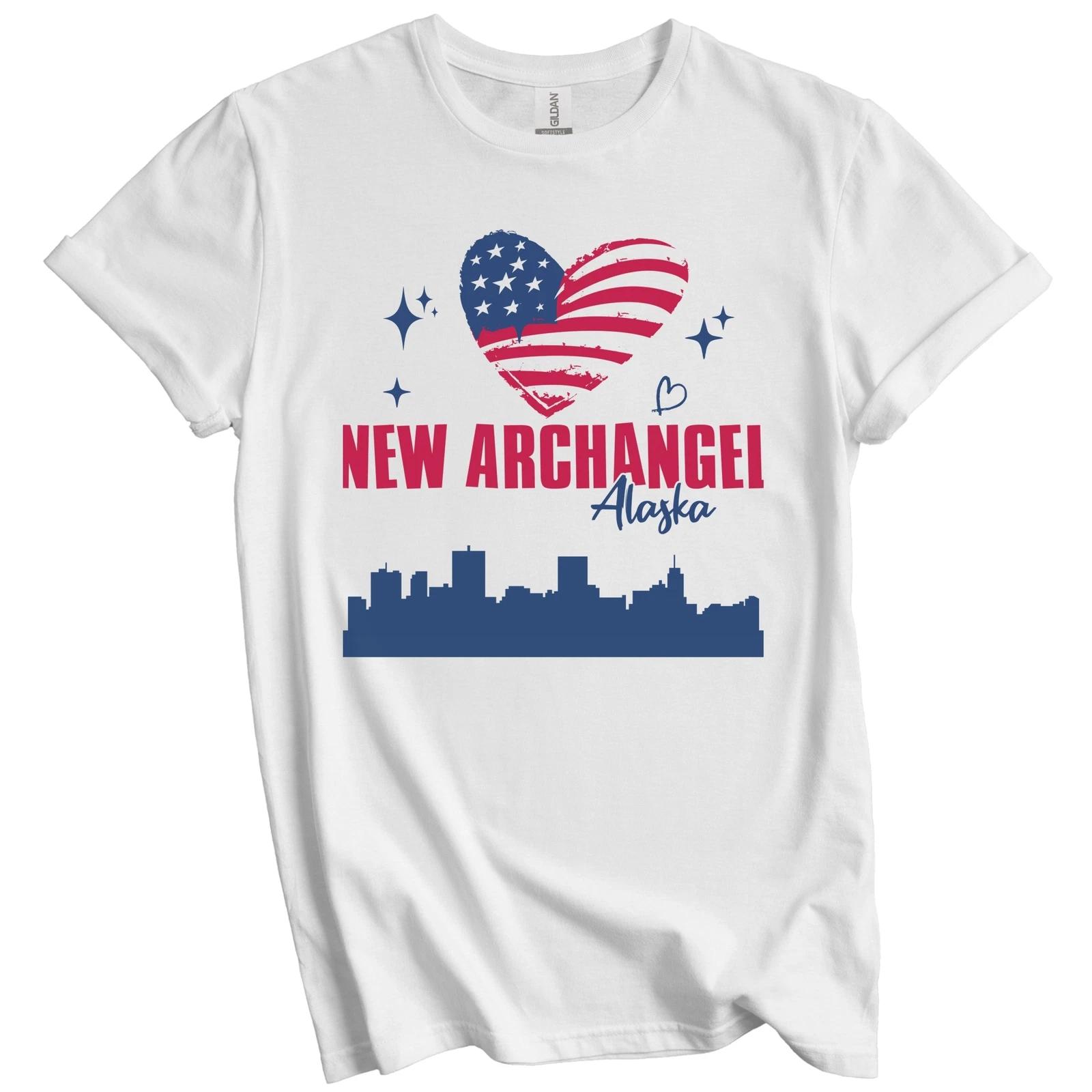 

New Archangel Alaska Skyline American Flag Heart 4th of July T-Shirt S